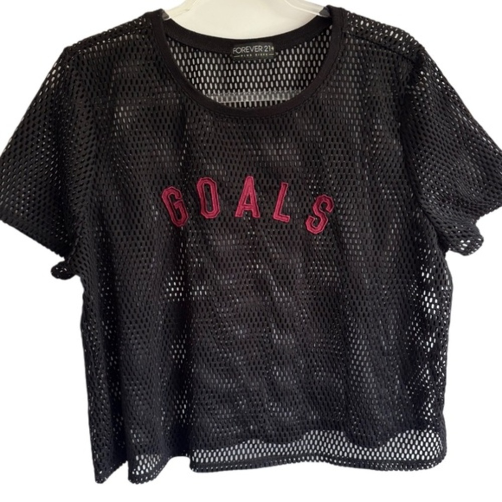 Forever 21 Black Mesh Tee with Pink 'GOALS'